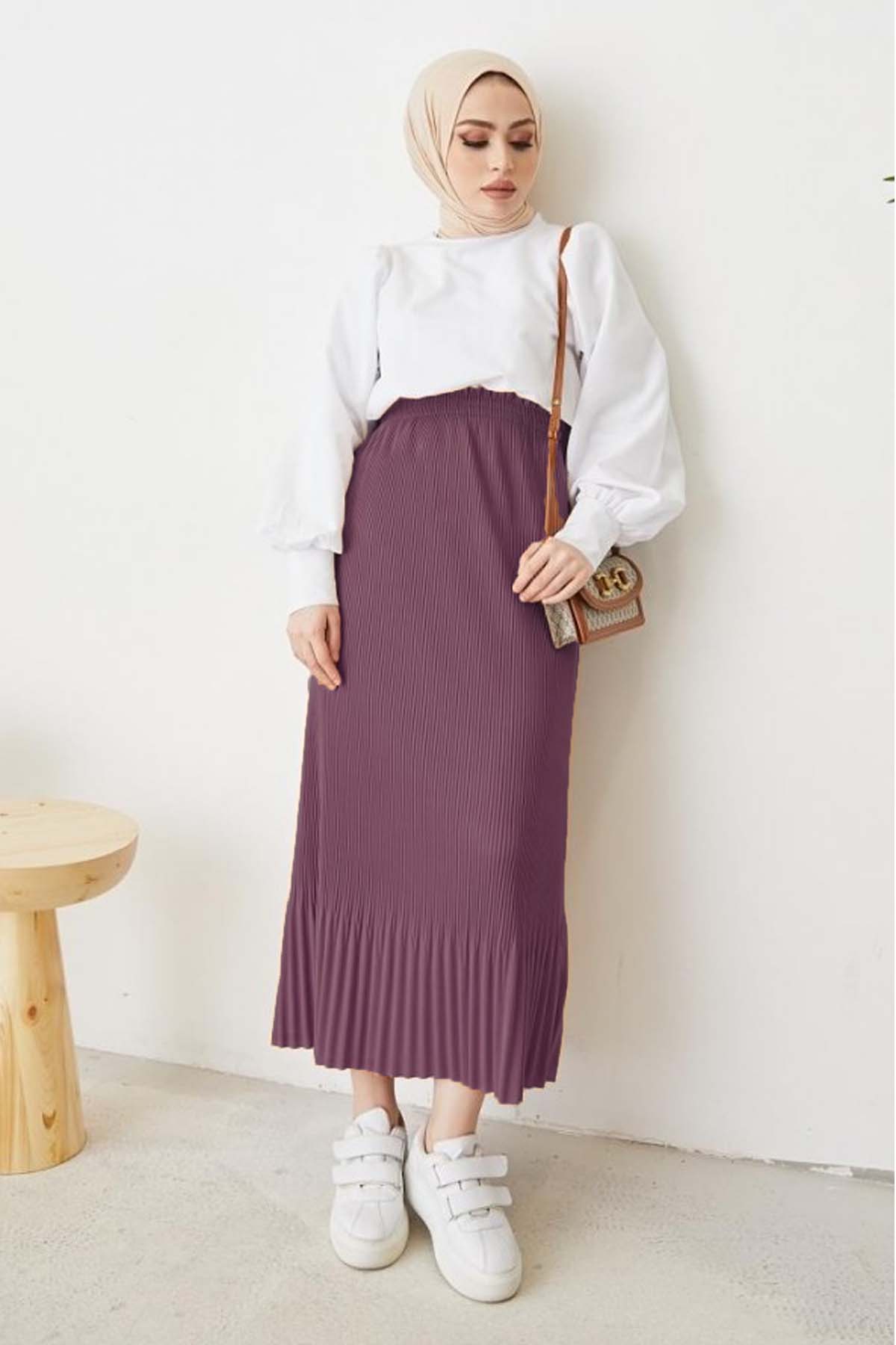 Piliseli Tesettür Etek Lila 205