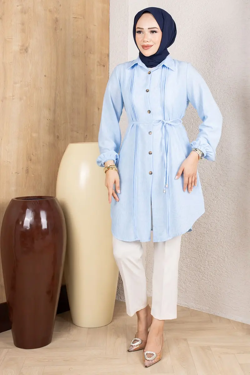 Pintuck Linen Tunic 0177 Baby Blue-detail