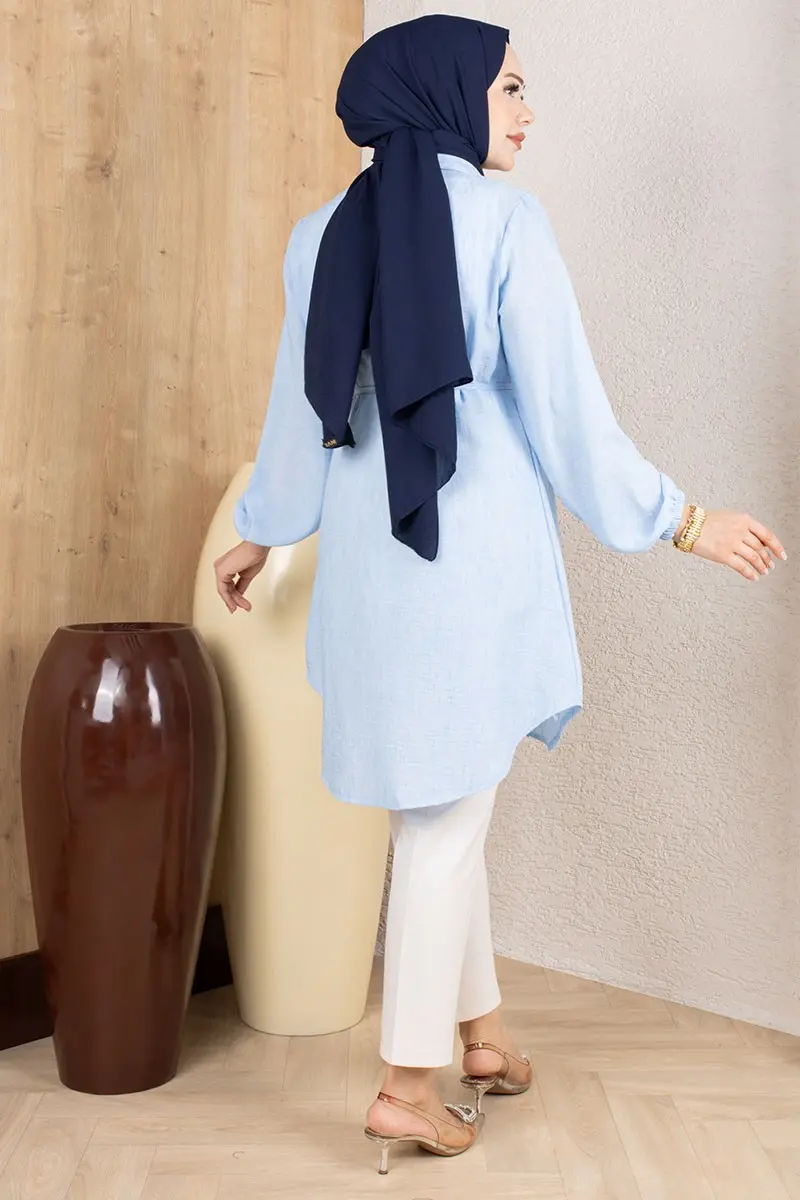 Pintuck Linen Tunic 0177 Baby Blue-detail