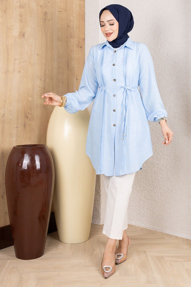 Pintuck Linen Tunic 0177 Baby Blue