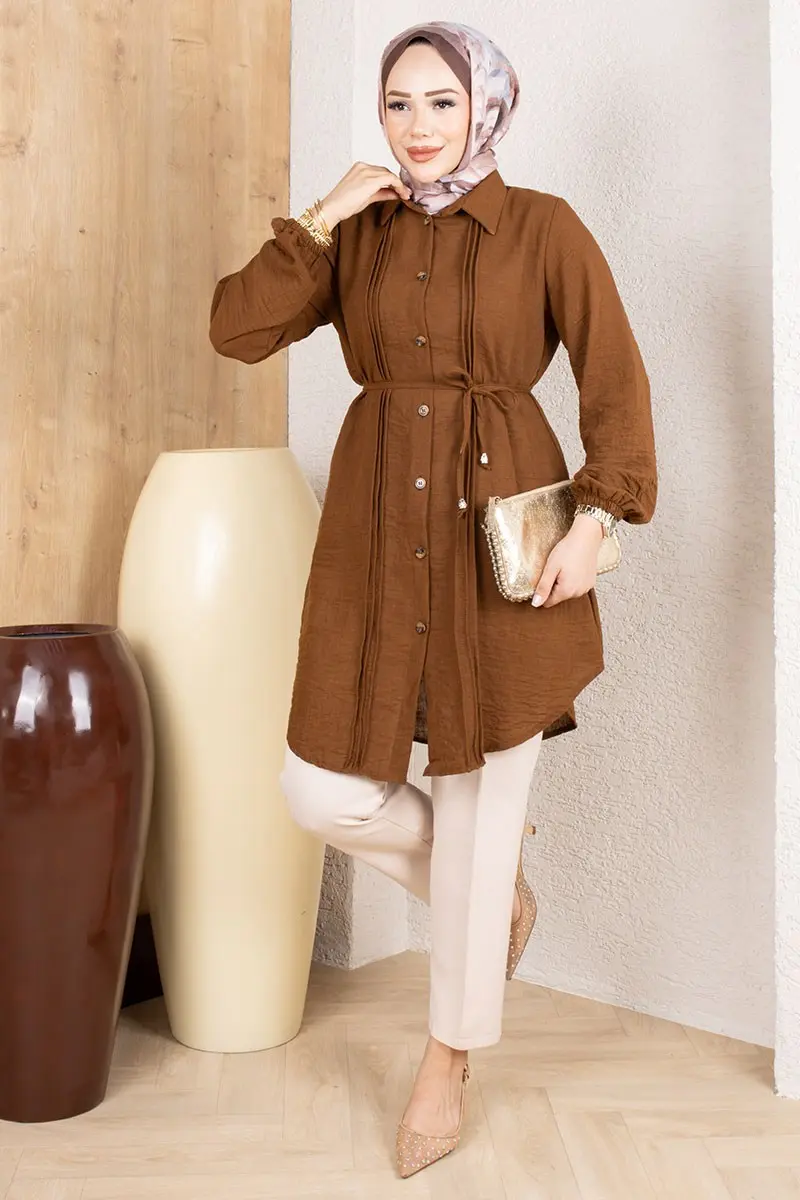 Pintuck Linen Tunic 0177 Brown-detail