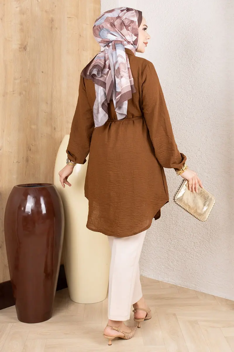 Pintuck Linen Tunic 0177 Brown-detail