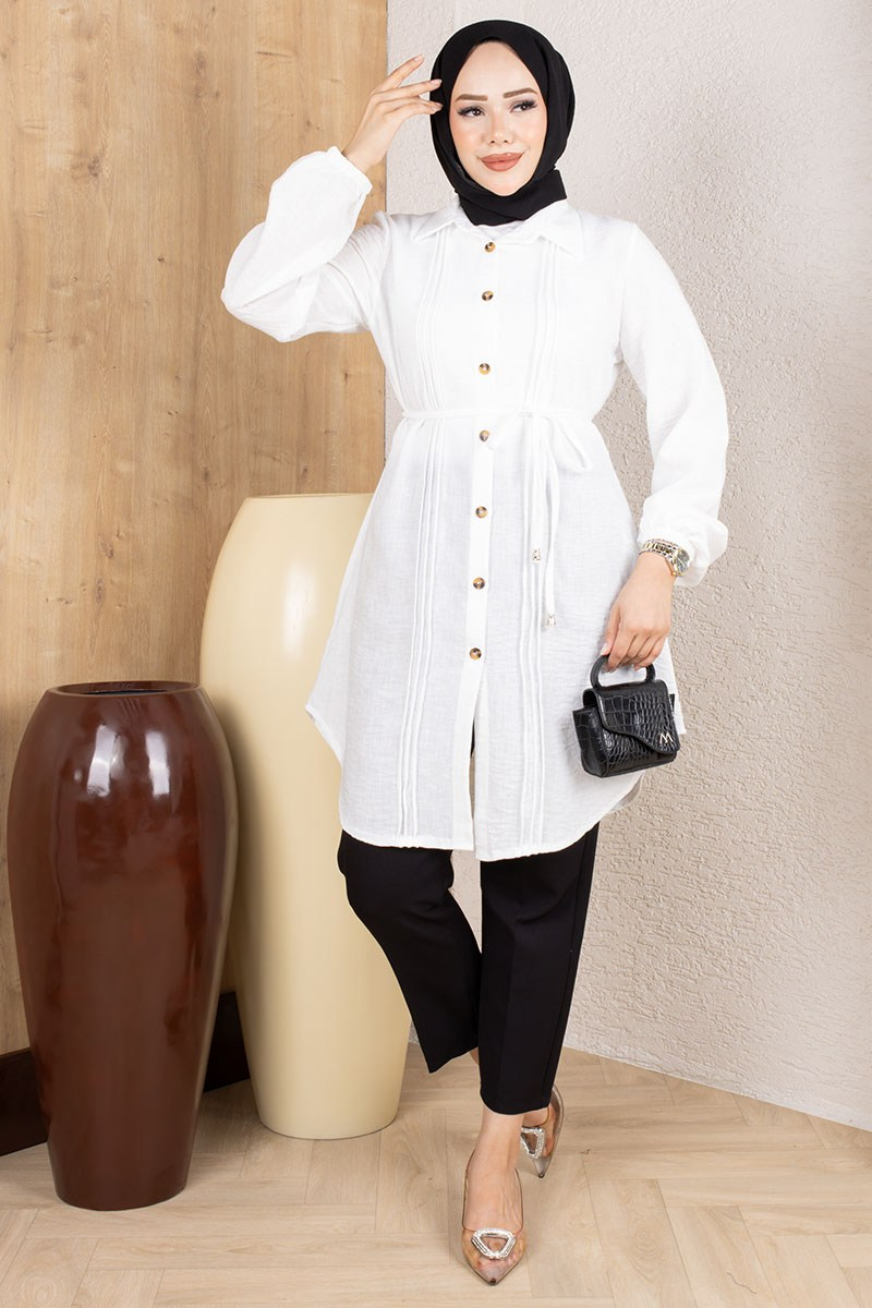 Pintuck Linen Tunic 0177 Ecru