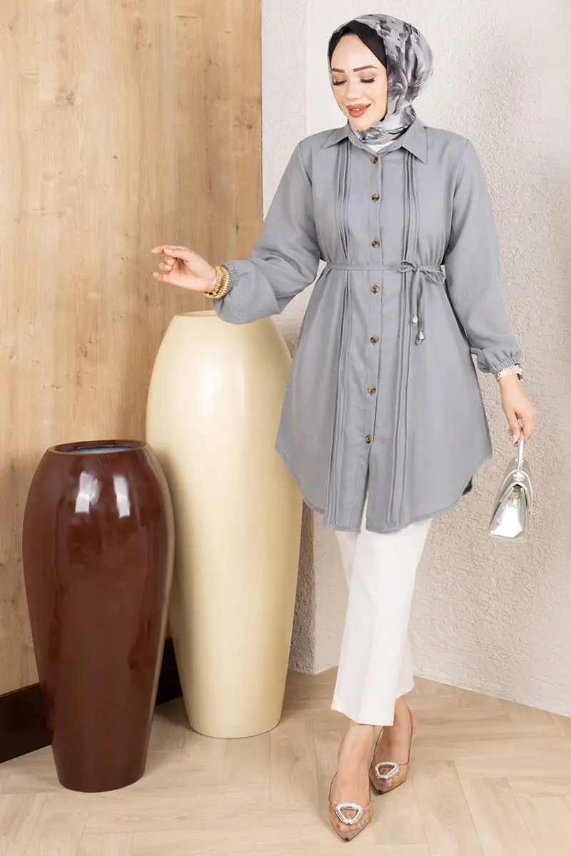 Pintuck Linen Tunic 0177 Grey-detail
