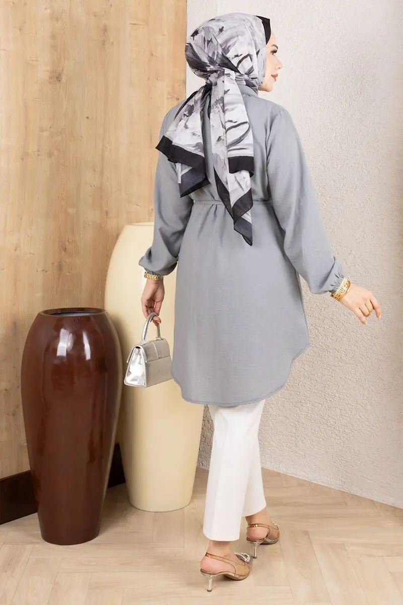 Pintuck Linen Tunic 0177 Grey-detail