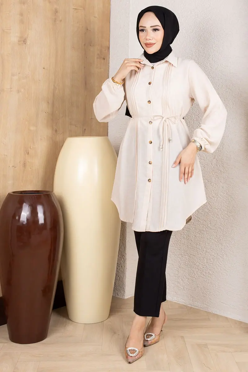 Pintuck Linen Tunic 0177 Mink-detail