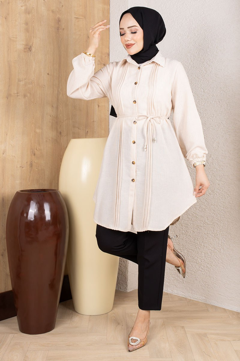Pintuck Linen Tunic 0177 Mink