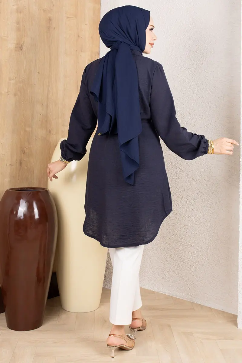 Pintuck Linen Tunic 0177 Navy Blue-detail