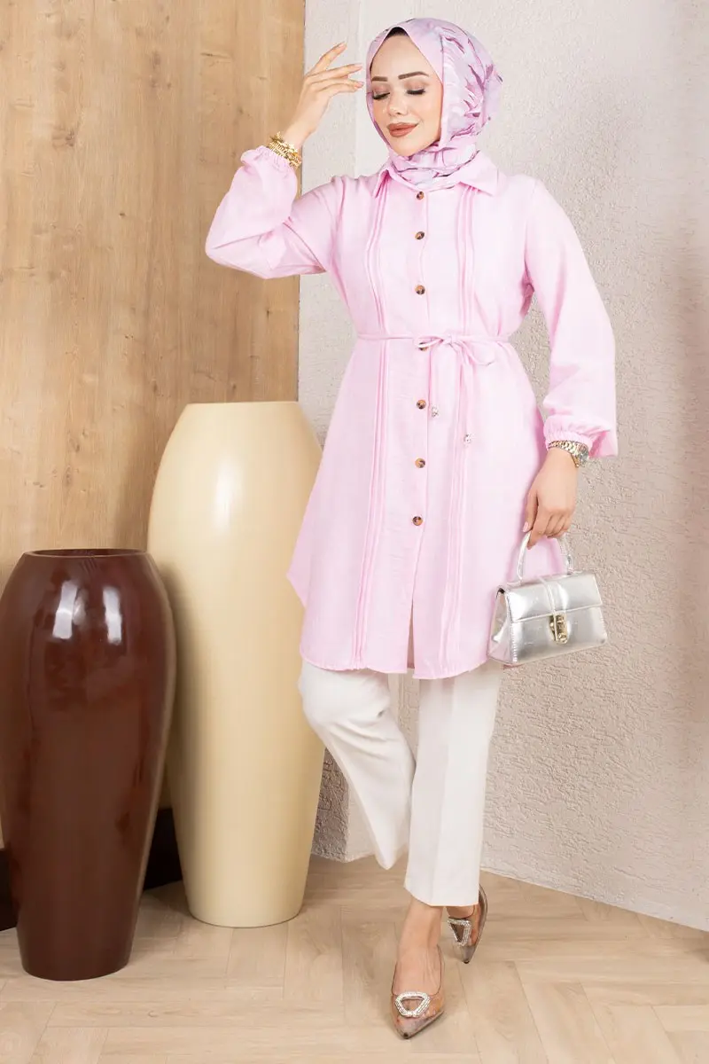 Pintuck Linen Tunic 0177 Pink-detail