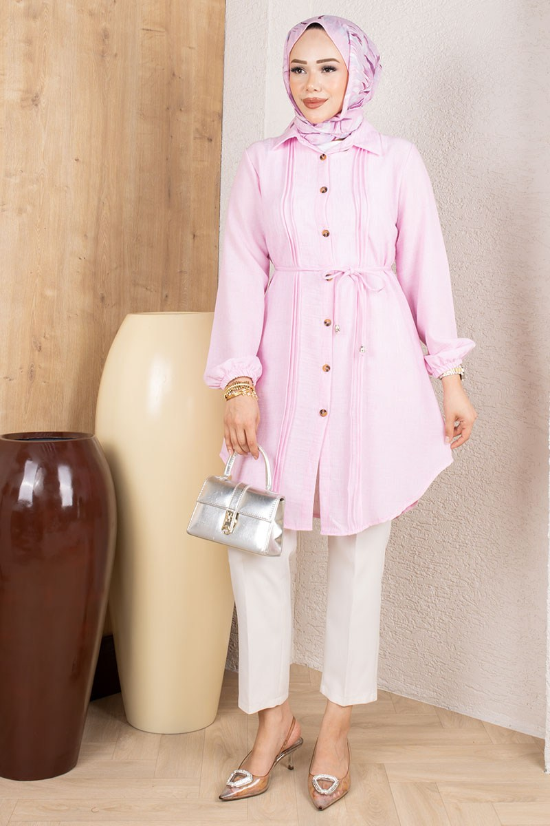 Pintuck Linen Tunic 0177 Pink
