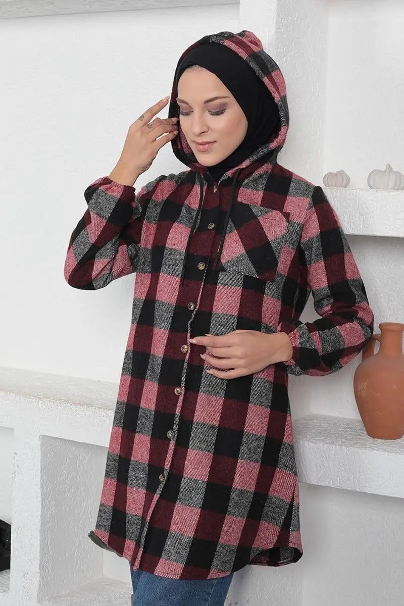 Plaid Patterned Hijab Cap-detail