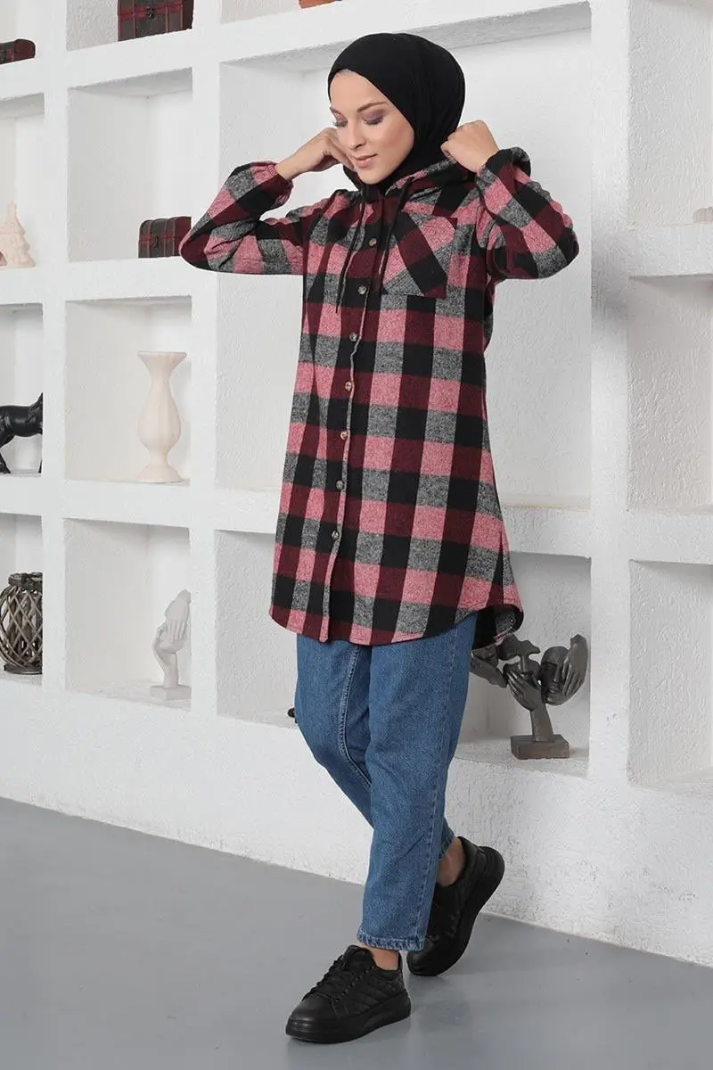 Plaid Patterned Hijab Cap-detail