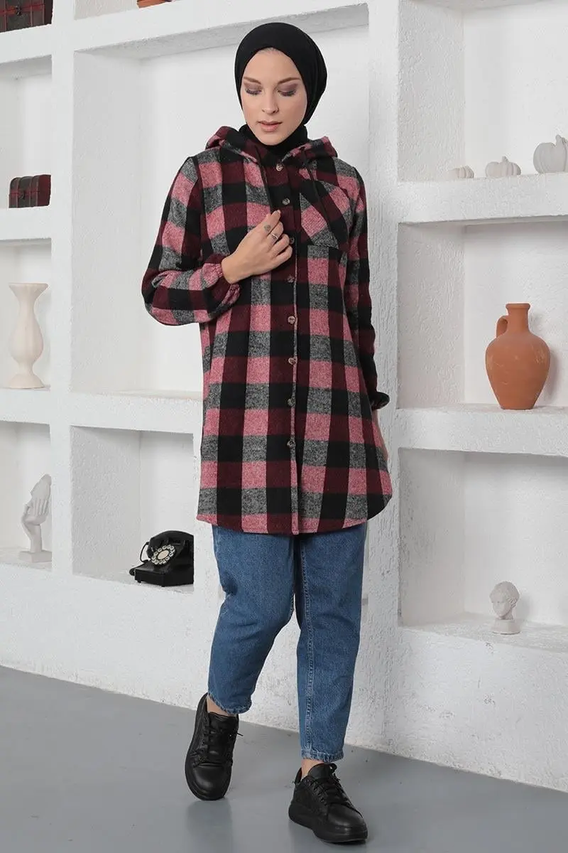 Plaid Patterned Hijab Cap-detail