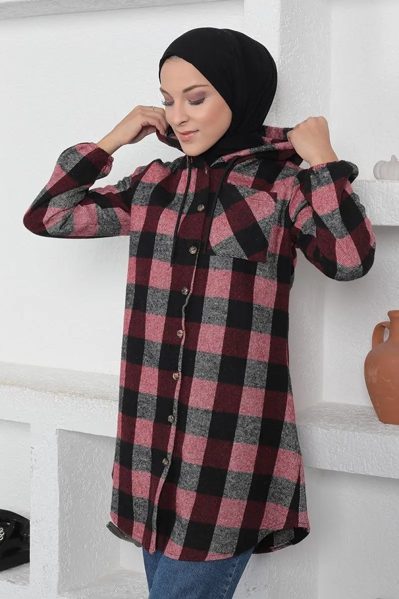 Plaid Patterned Hijab Cap-detail