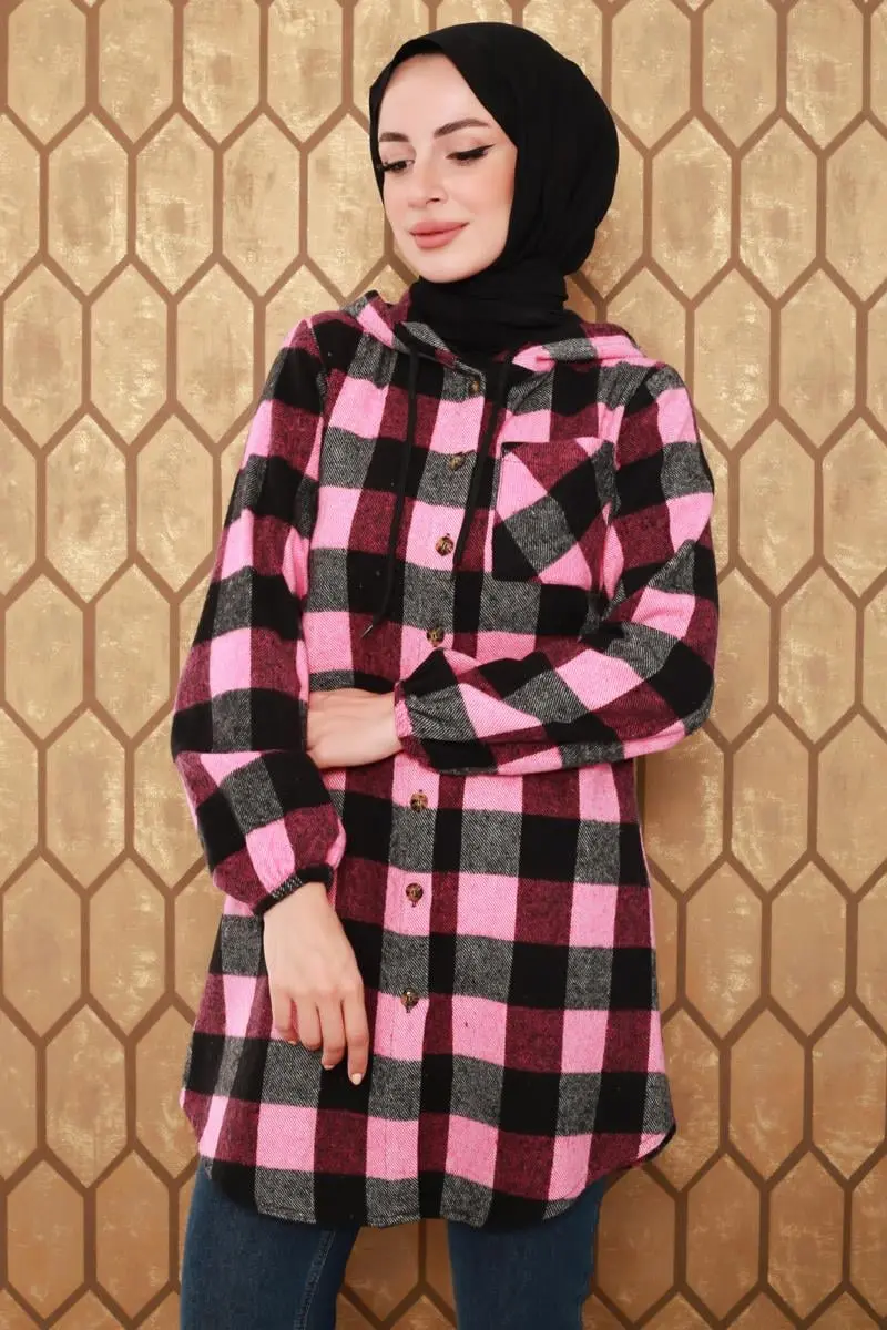 Plaid Patterned Hijab Cap-detail