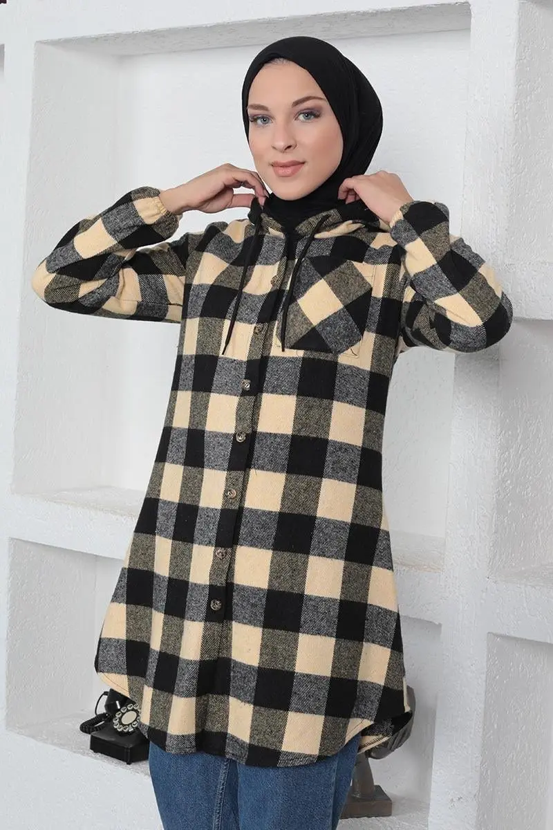 Plaid Patterned Hijab Cap-detail