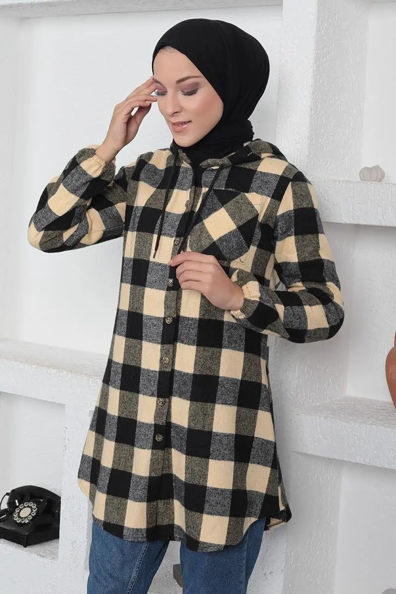 Plaid Patterned Hijab Cap-detail