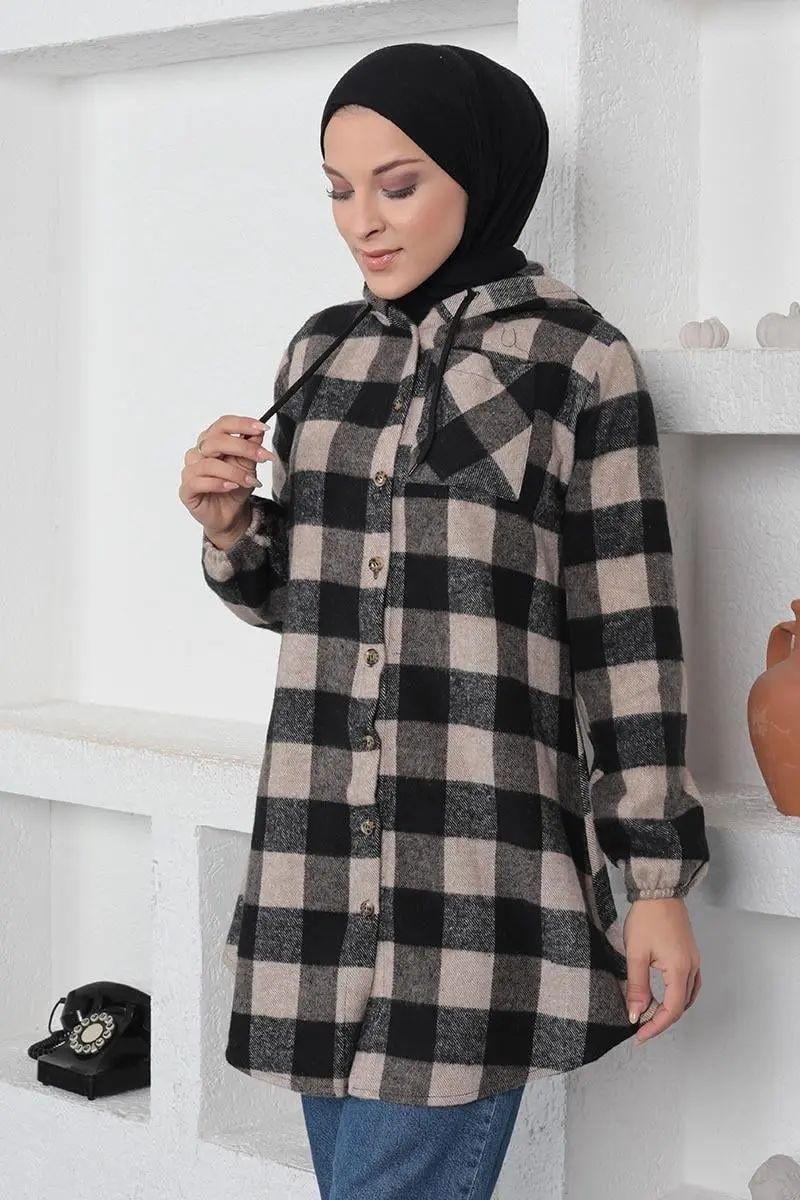 Plaid Patterned Hijab Cap-detail