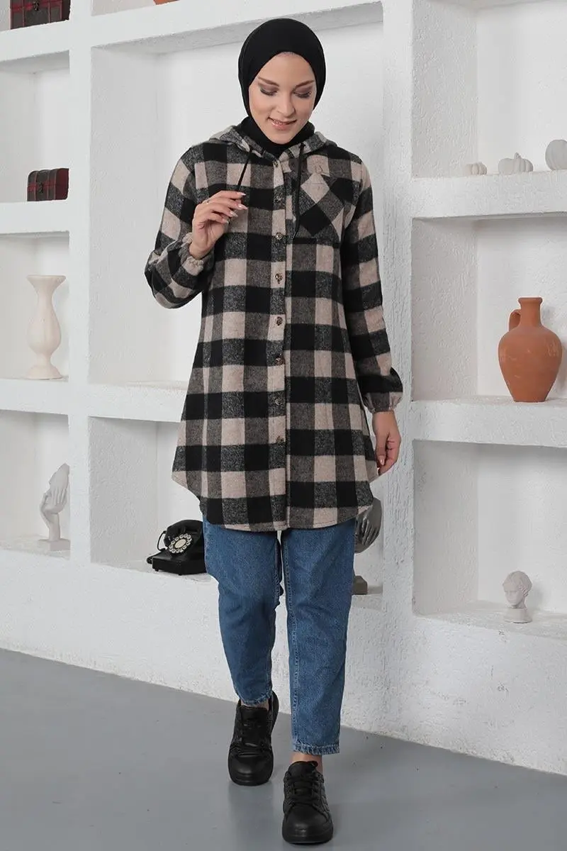 Plaid Patterned Hijab Cap-detail