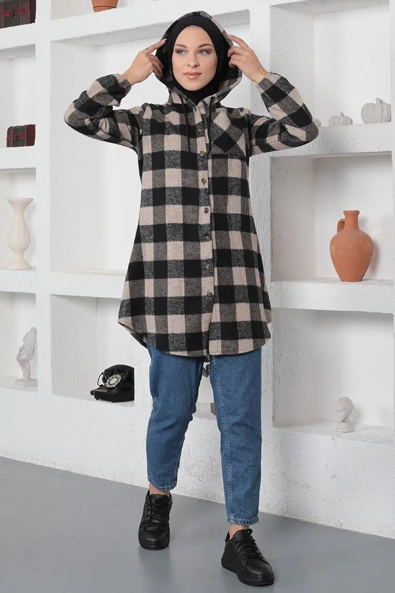 Plaid Patterned Hijab Cap-detail