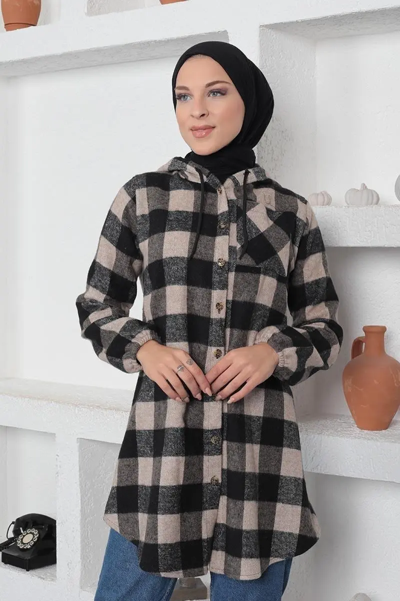 Plaid Patterned Hijab Cap-detail