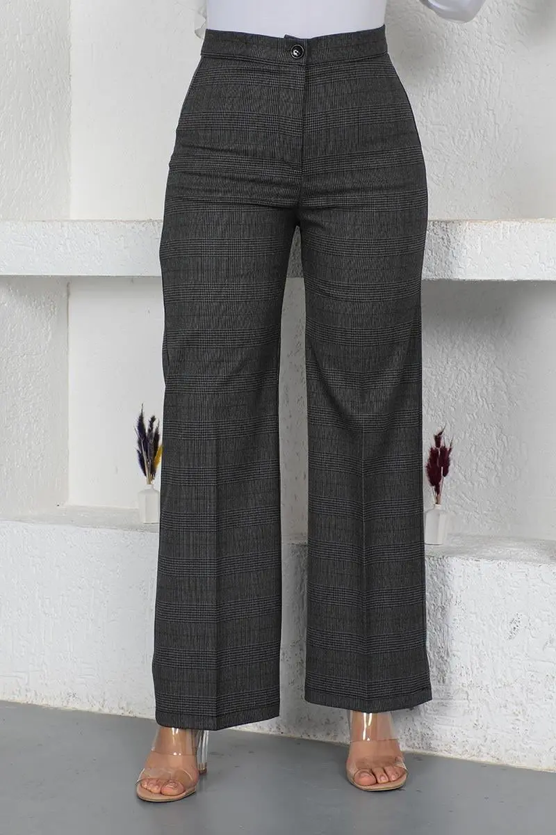 Plaid Wide Leg Trousers-detail