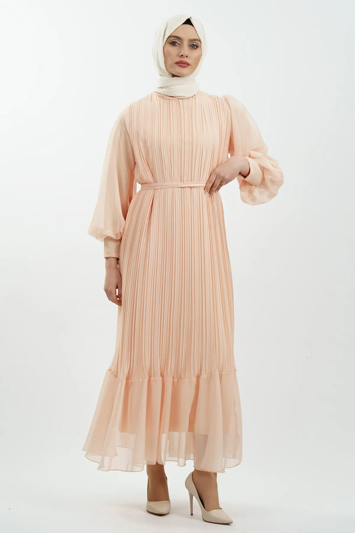 Pleated Janjan Evening Dress-detail