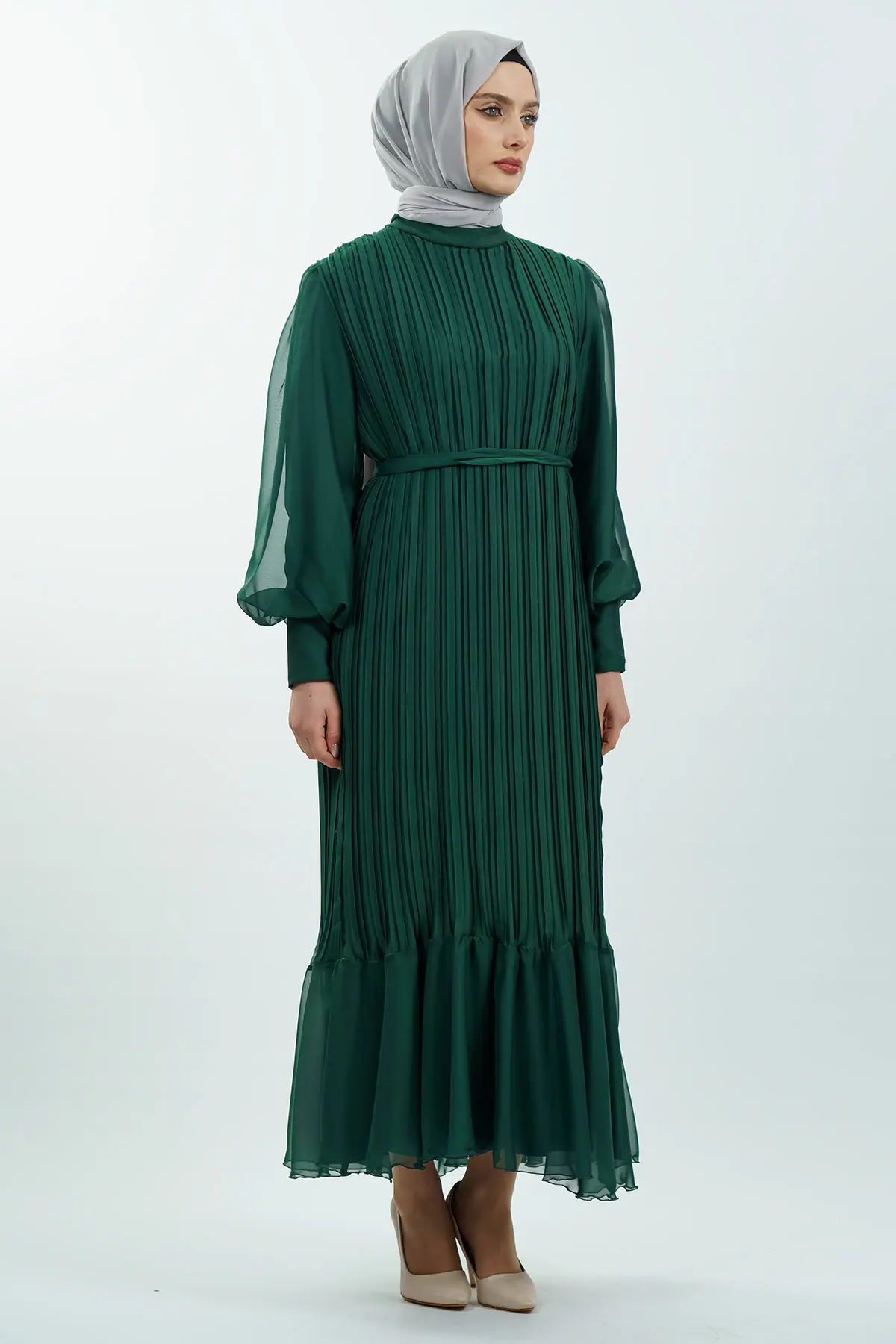 Pleated Janjan Evening Dress-detail