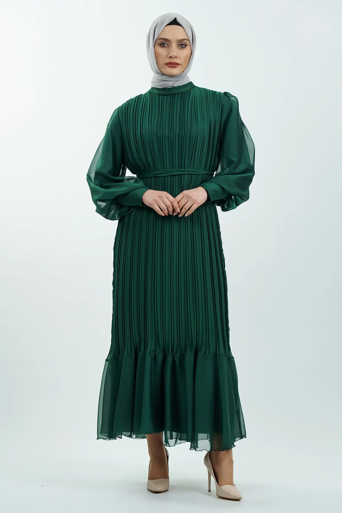 Pleated Janjan Evening Dress-detail