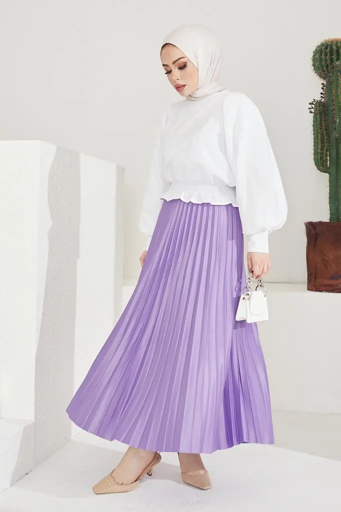 Pleated Skirt With Elastic Waist-detail