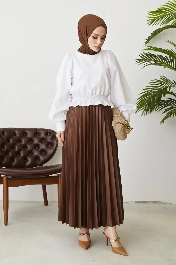 Pleated Skirt With Elastic Waist-detail