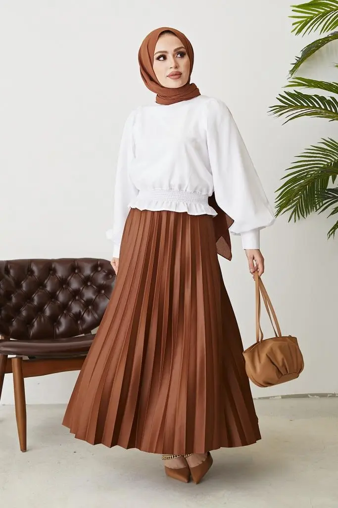 Pleated Skirt With Elastic Waist-detail