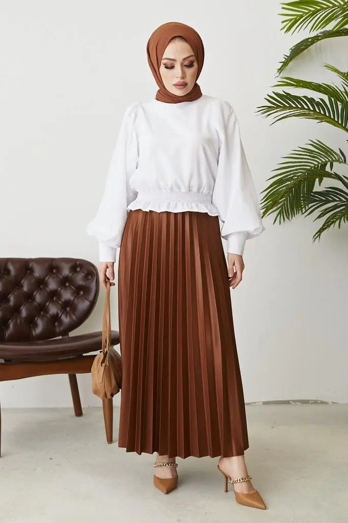 Pleated Skirt With Elastic Waist-detail