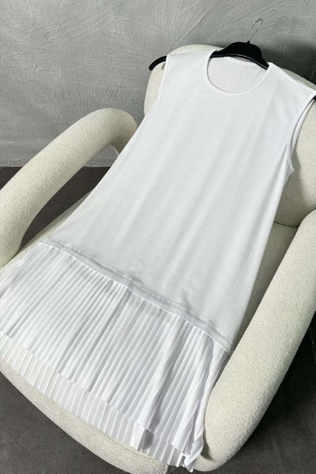 Pleated Sleeveless Combed Cotton Undershirt Tunic