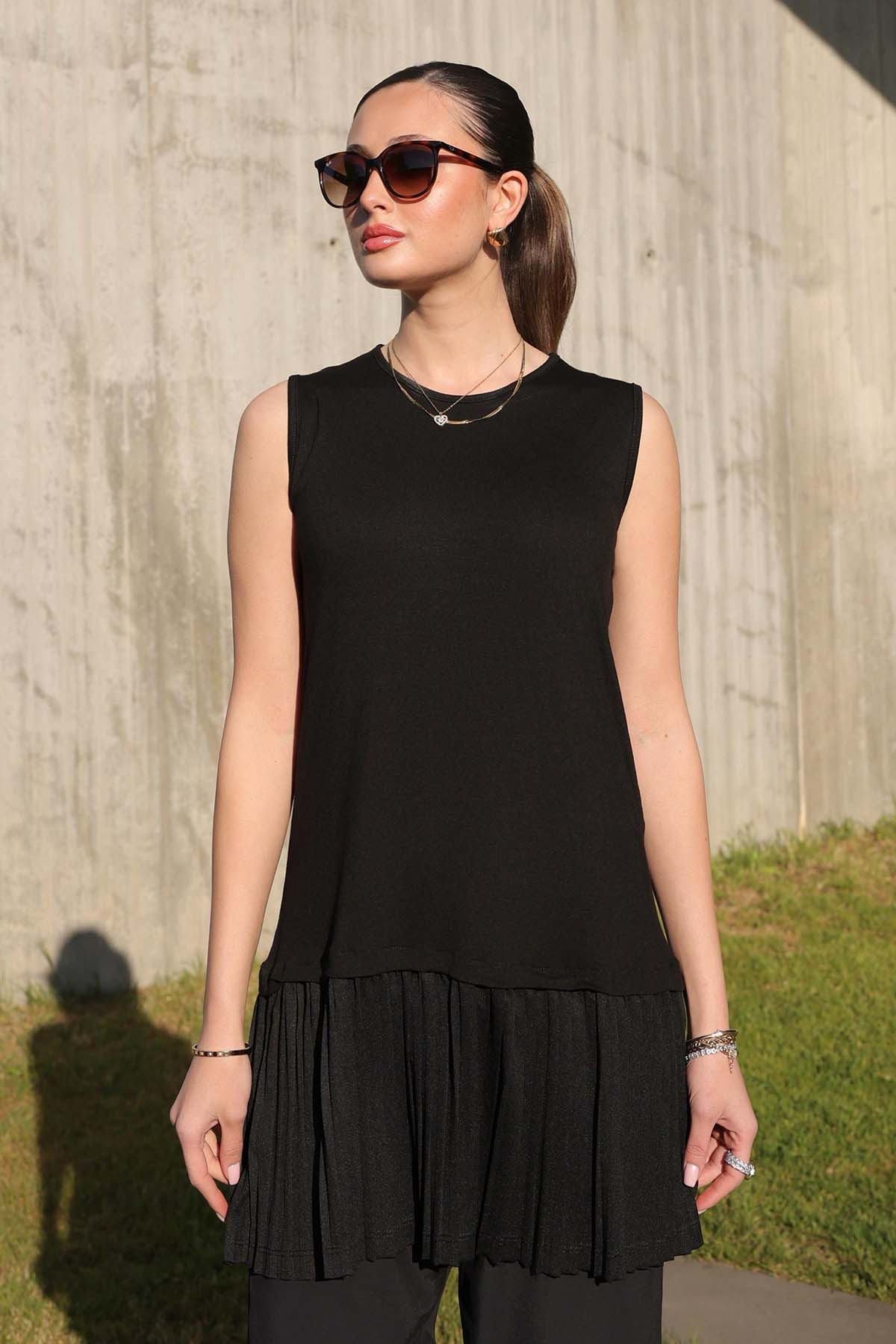 Pleated Sleeveless Combed Cotton Undershirt Tunic