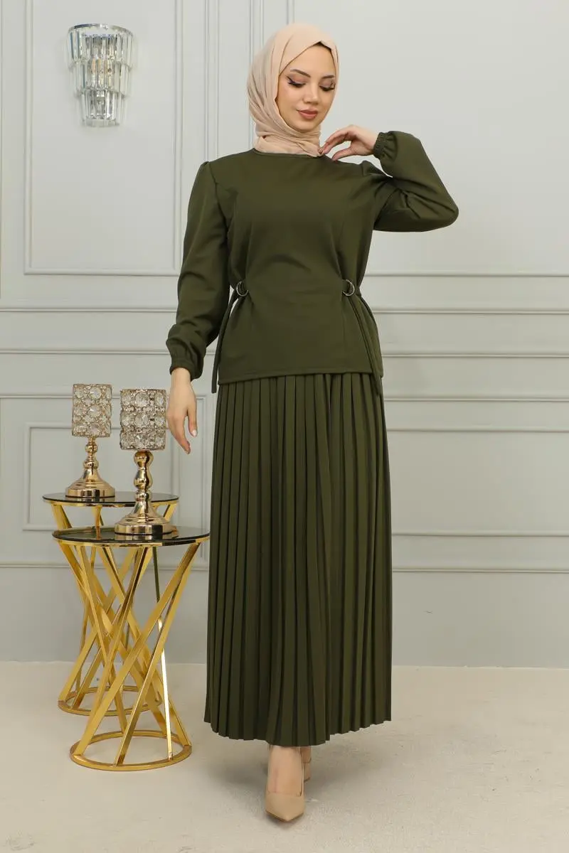 Pleated Suit With Waist Detail-detail