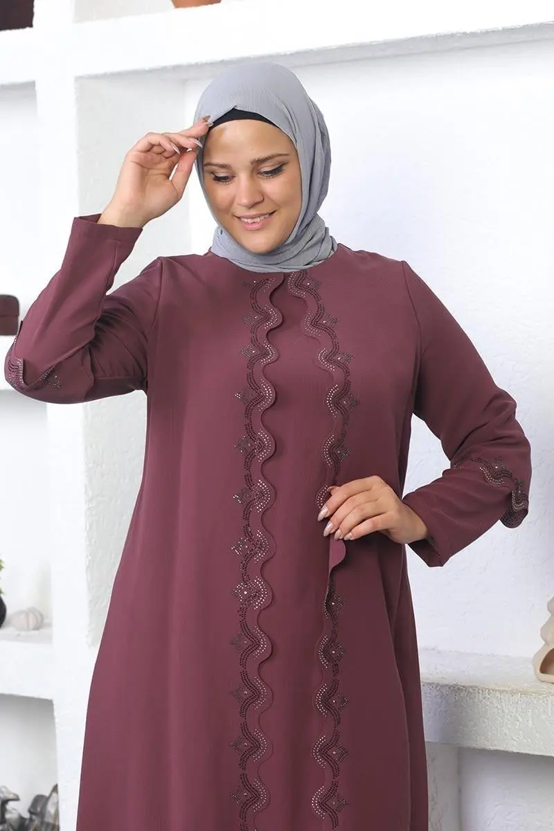 Plus Size Hijab Embroidered Evening Dress-detail
