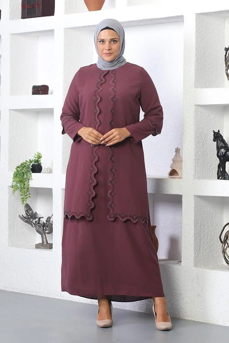 Plus Size Hijab Embroidered Evening Dress-detail
