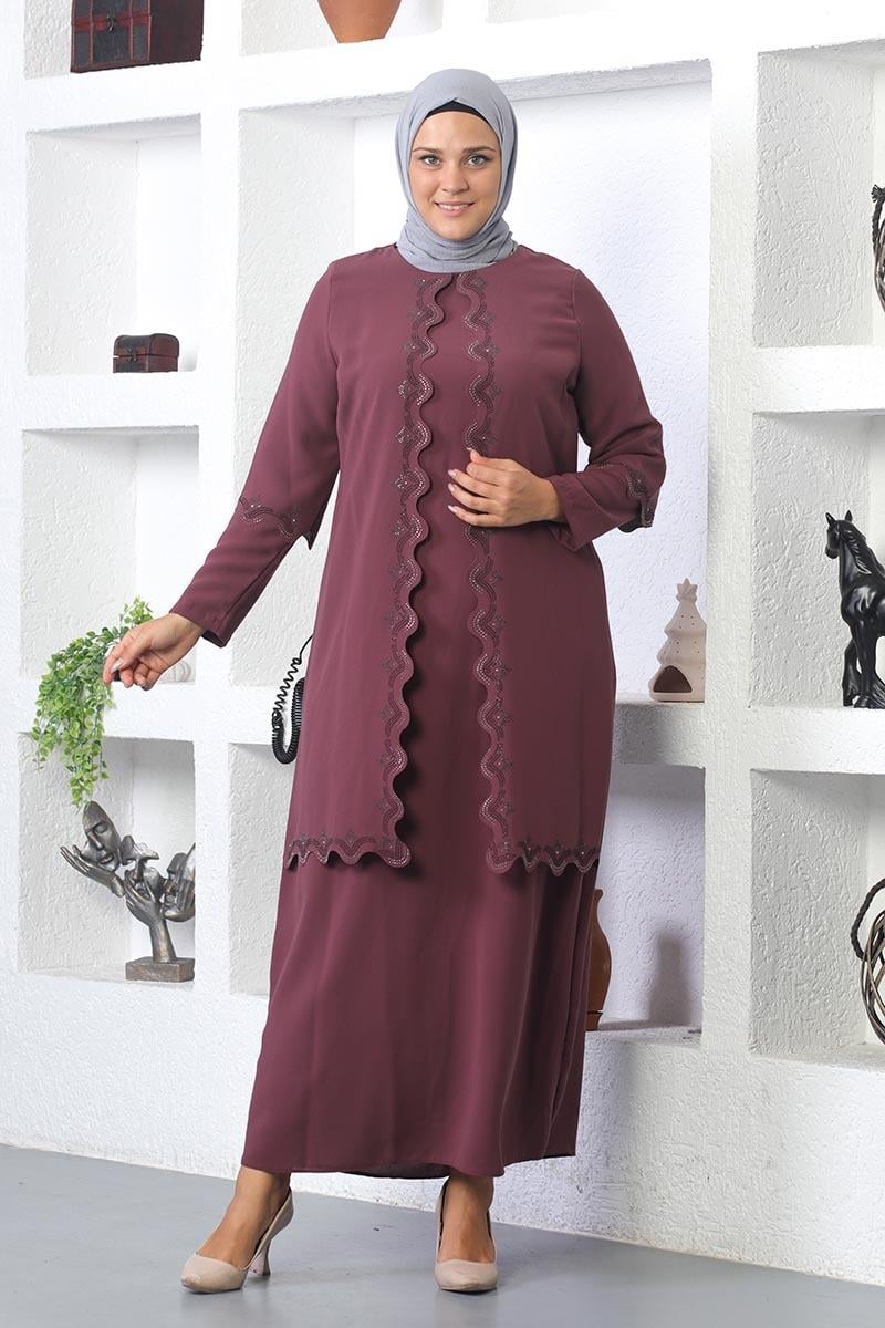 Plus Size Hijab Embroidered Evening Dress
