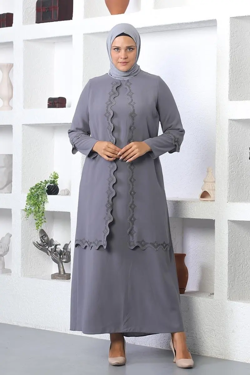 Plus Size Hijab Embroidered Evening Dress-detail