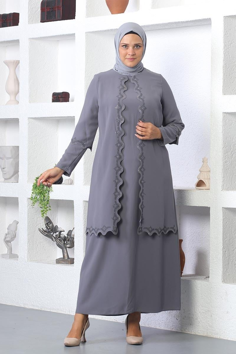 Plus Size Hijab Embroidered Evening Dress