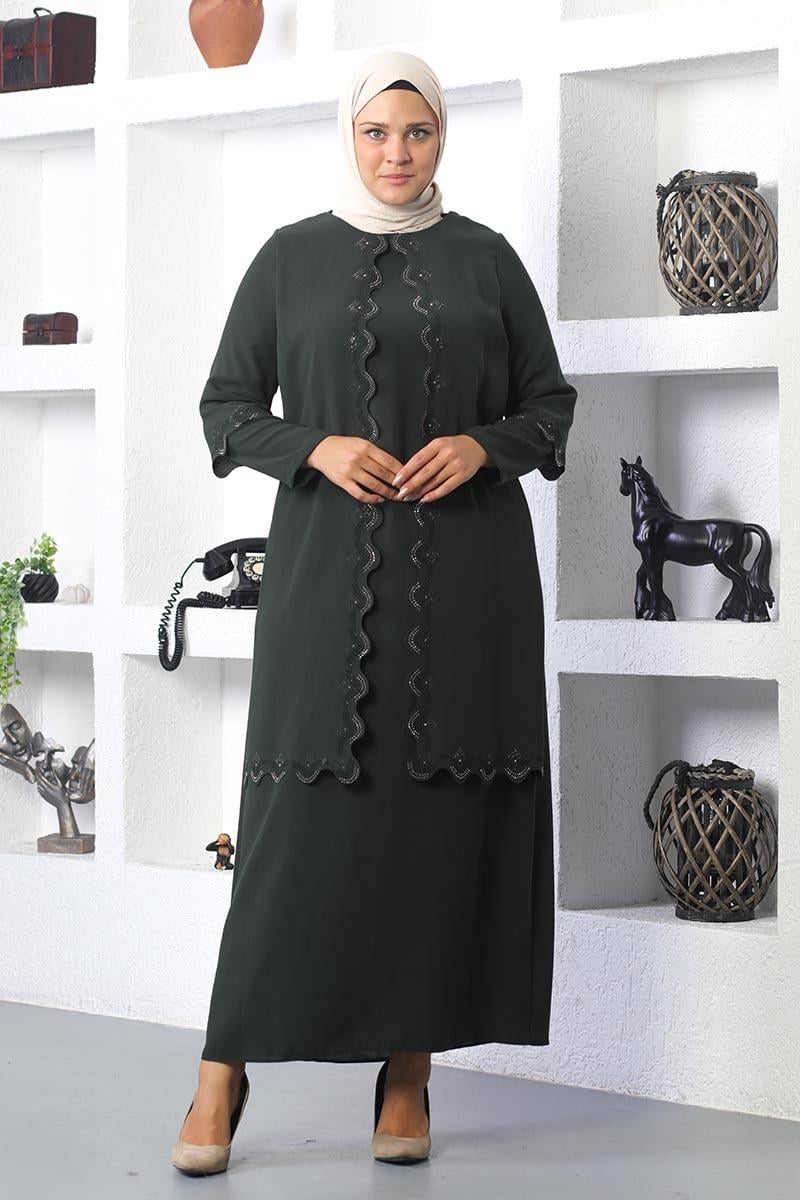 Plus Size Hijab Embroidered Evening Dress