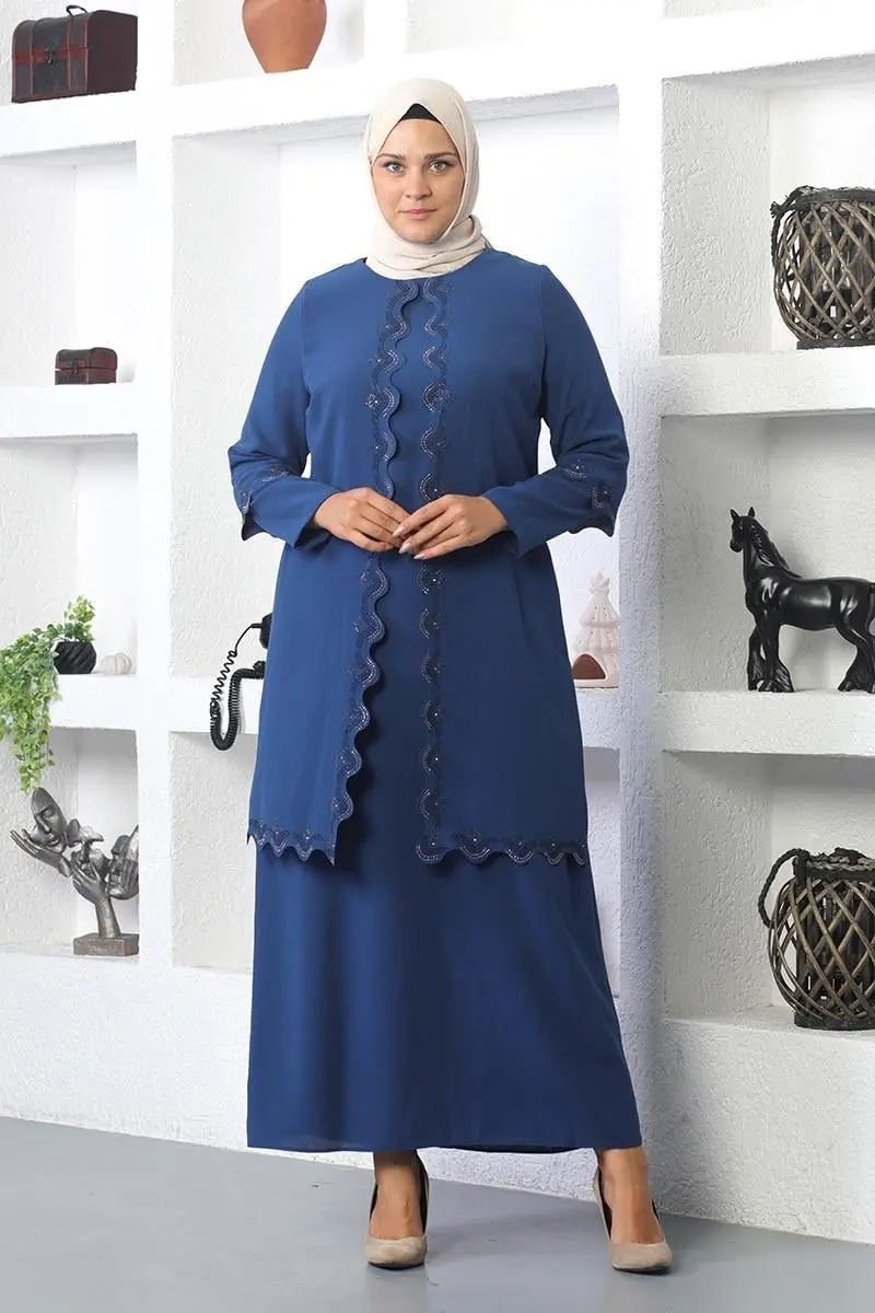 Plus Size Hijab Embroidered Evening Dress-detail
