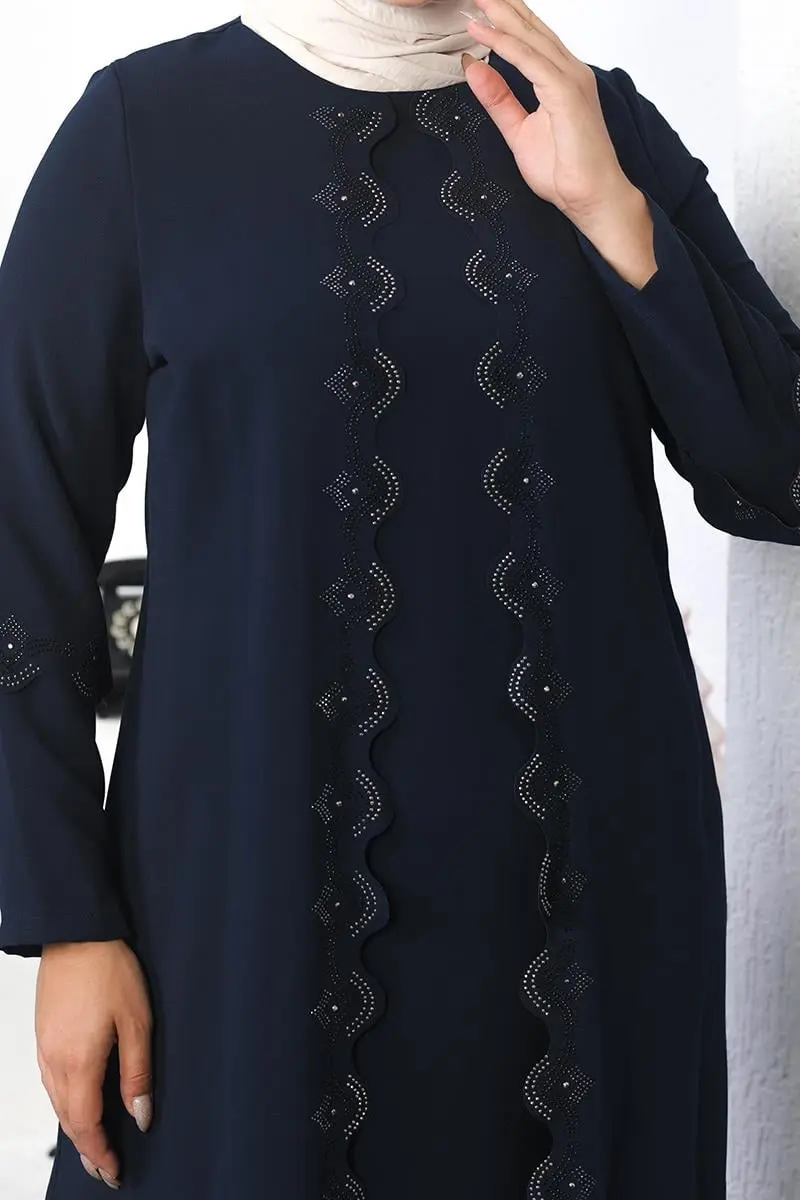 Plus Size Hijab Embroidered Evening Dress-detail