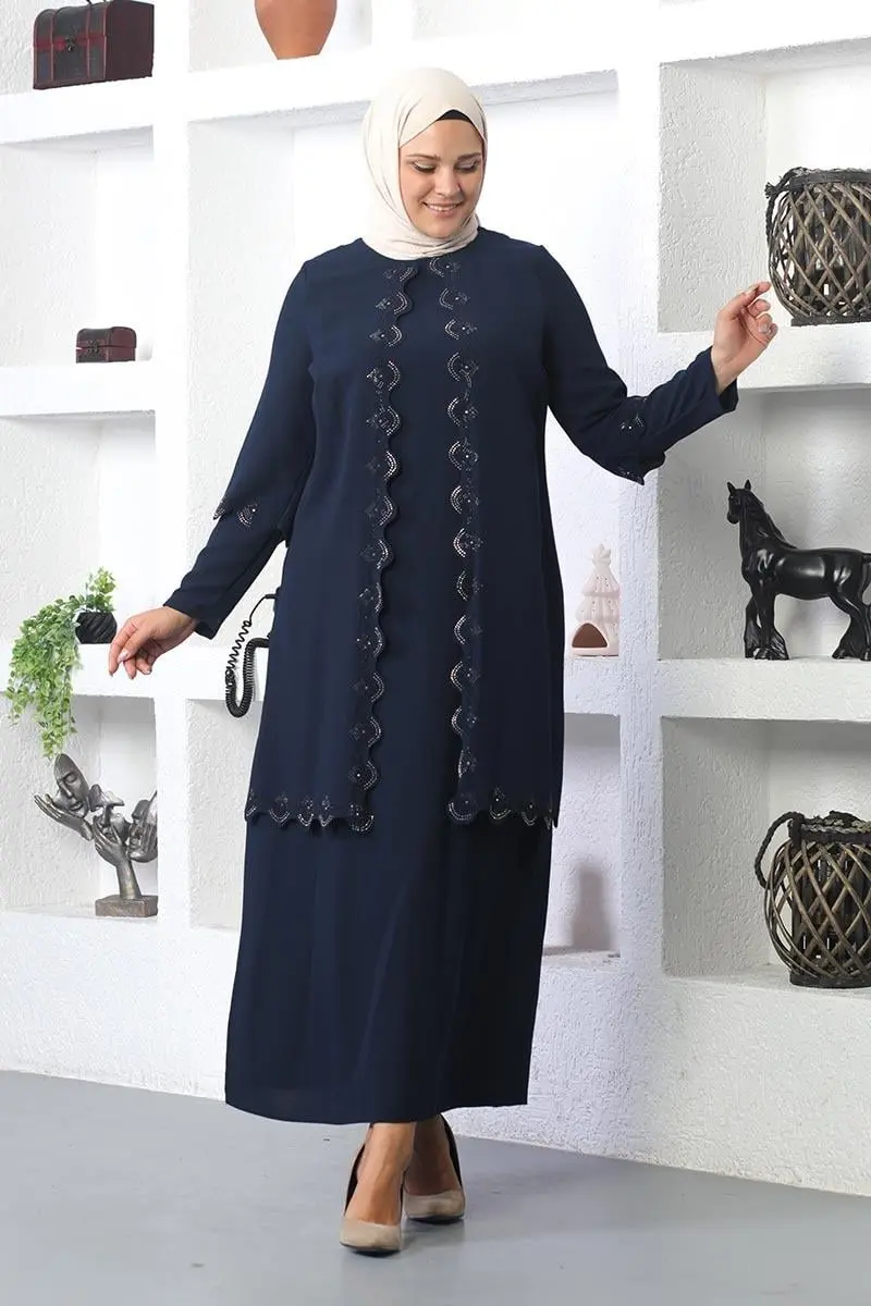 Plus Size Hijab Embroidered Evening Dress-detail
