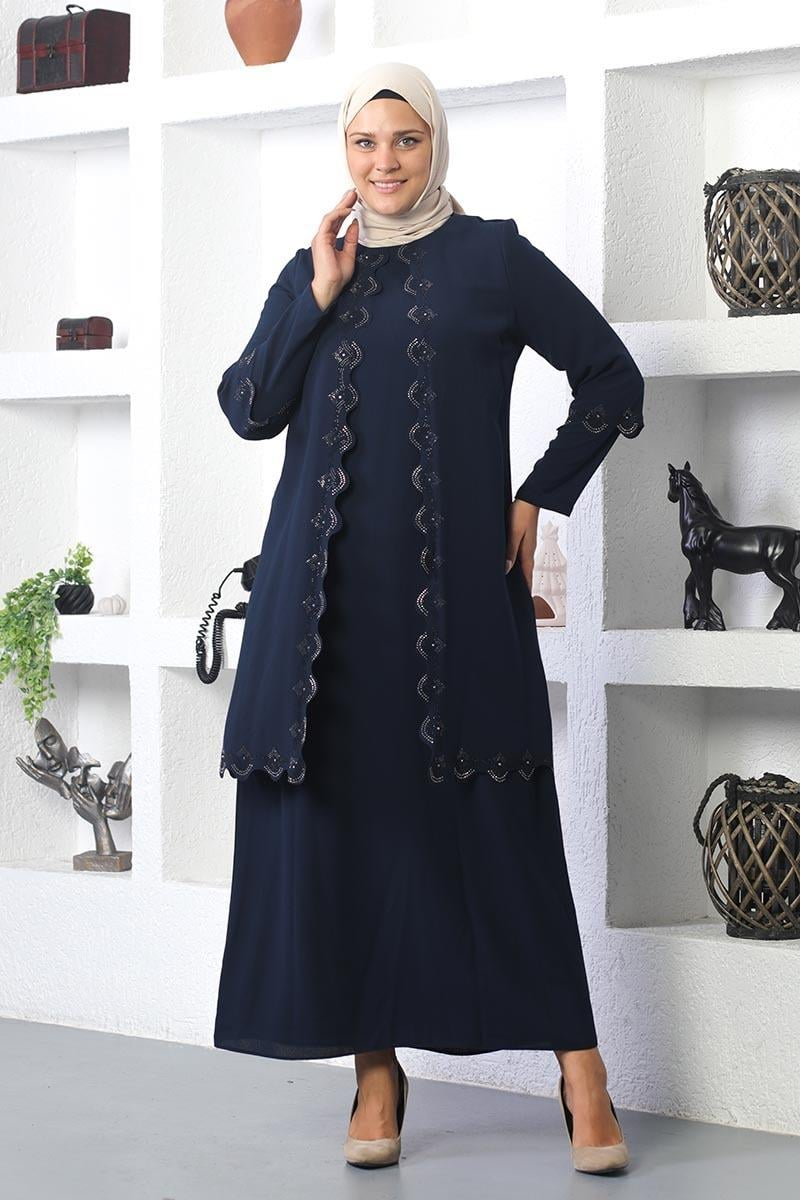 Plus Size Hijab Embroidered Evening Dress