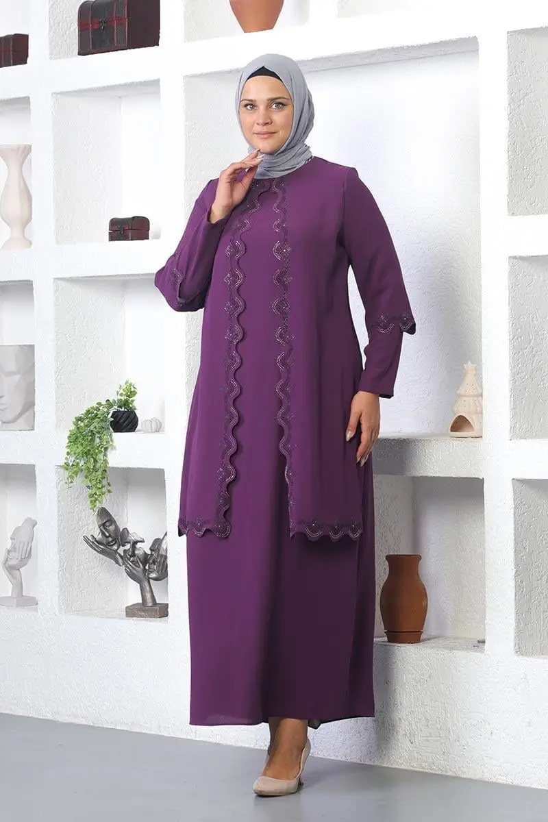 Plus Size Hijab Embroidered Evening Dress-detail