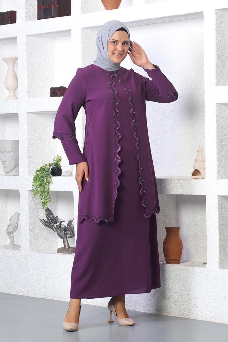 Plus Size Hijab Embroidered Evening Dress