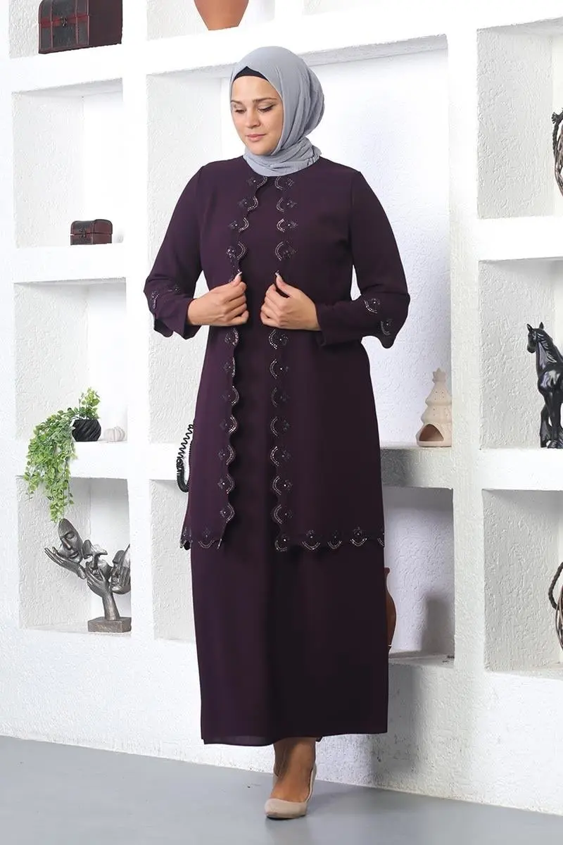 Plus Size Hijab Embroidered Evening Dress-detail