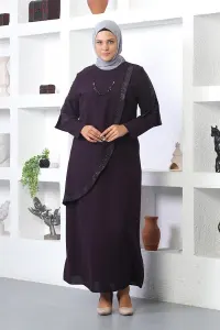 Plus Size Hijab Evening Dress With Necklace